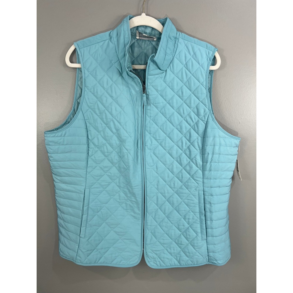 Talbots Quilted Vest Womens XL Blue NWT Full Zip Mock Neck Sleeveless Jacket